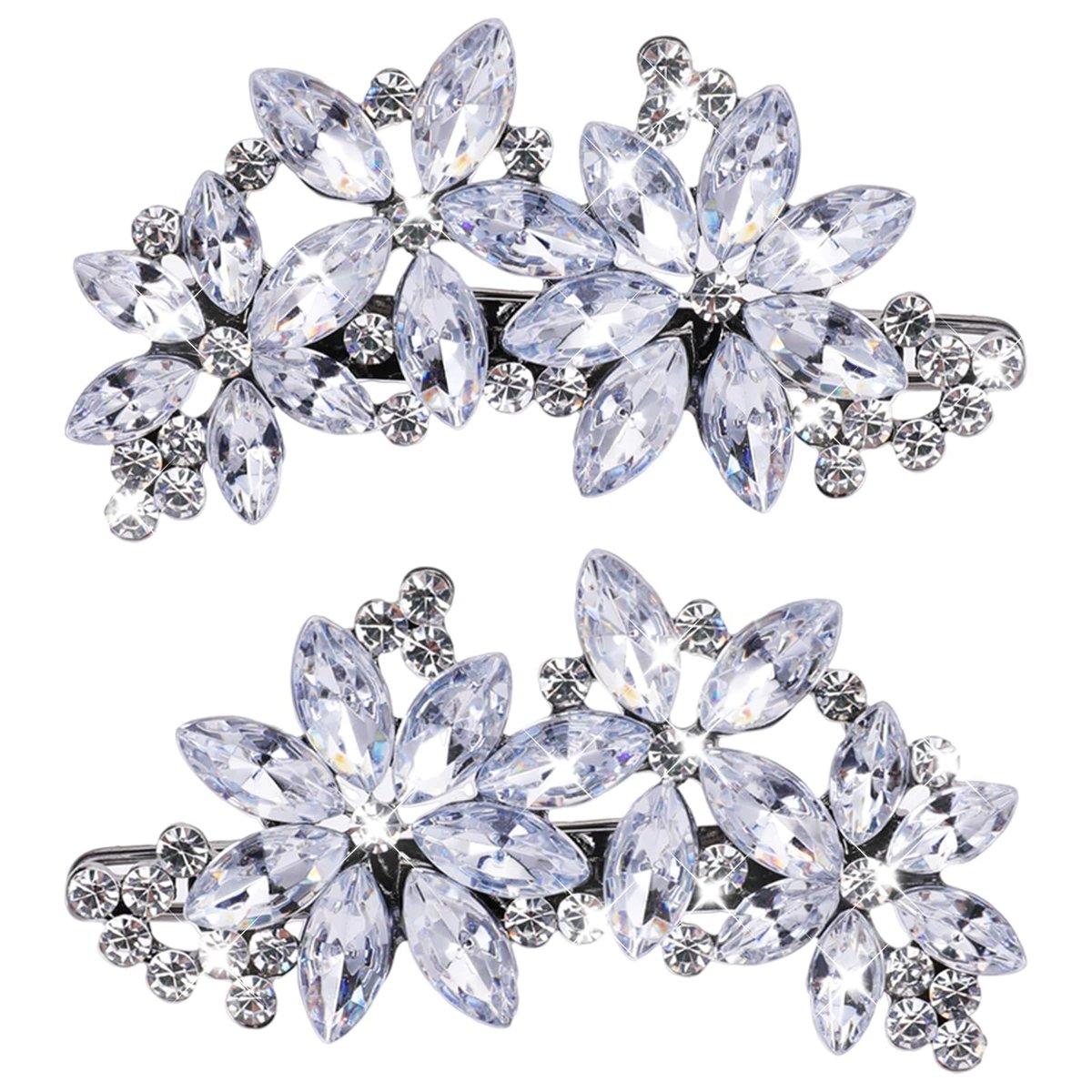 Teaaha 2 Stück Strass-Haarklammern, Silber, floraler Stil, für Damen Hochzeit, Braut, Party, Tanz, Ball, Abschlussball, Brautjungfern, formelle Anlässe, Geschenk
