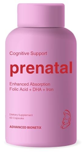 Advanced Bionetix Bio-Verfügbare Schwangerschaftsvitamine für Frauen – mit natürlichem methyliertem Folsäure, DHA Omega 3 – Multivitamin vor, während und nach der Schwangerschaft