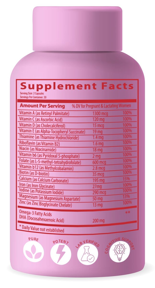 Advanced Bionetix Bio-Verfügbare Schwangerschaftsvitamine für Frauen – mit natürlichem methyliertem Folsäure, DHA Omega 3 – Multivitamin vor, während und nach der Schwangerschaft