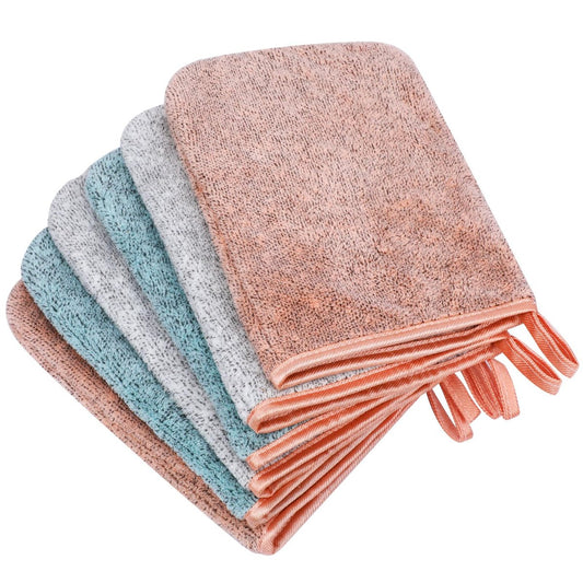 PHOGARY 6er Pack Mikrofaser-Waschlappen für den Körper, 15x20 cm, super saugfähig und weich, Korallenfleece-Badespa-Tuch, wiederverwendbarer Make-up-Entferner-Handschuh, 3 Farben