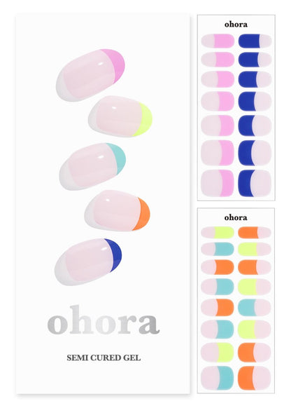 ohora Semi Cured Gel Nail Strips (N Rainbow French) – Nude French Nageldesign, UV/LED Kompatibel, Salonqualität, Lange Haltbarkeit, Einfach Auftragen & Entfernen – 34-teiliges Set