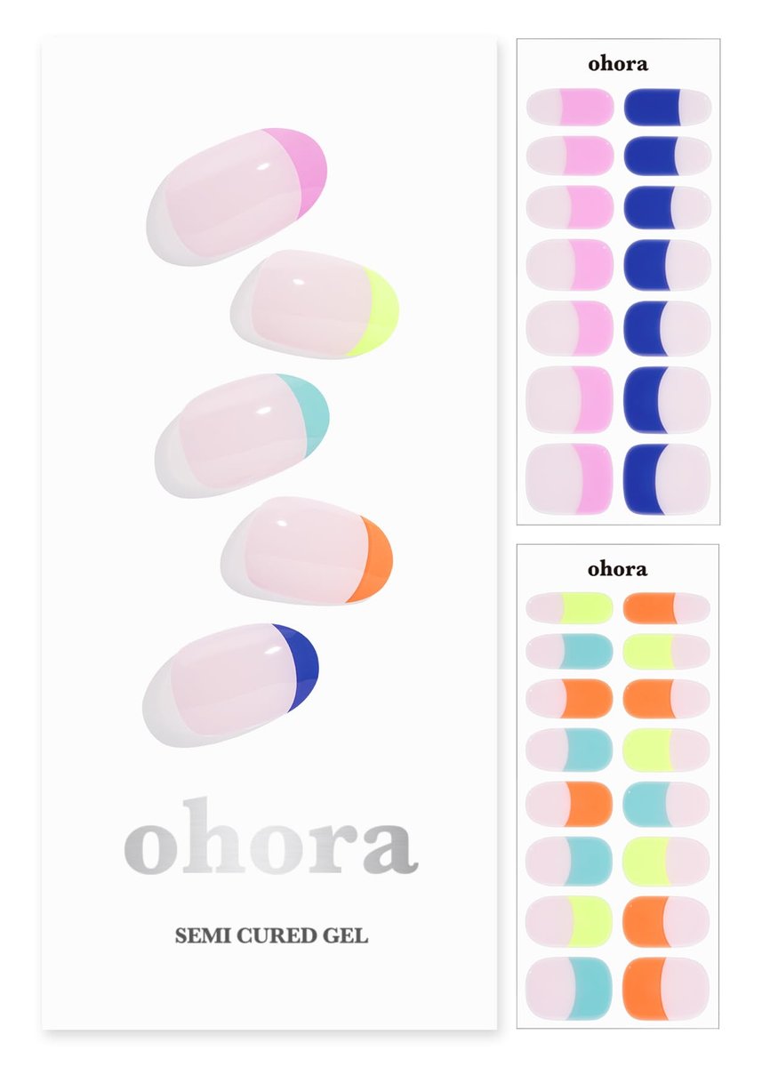 ohora Semi Cured Gel Nail Strips (N Rainbow French) – Nude French Nageldesign, UV/LED Kompatibel, Salonqualität, Lange Haltbarkeit, Einfach Auftragen & Entfernen – 34-teiliges Set
