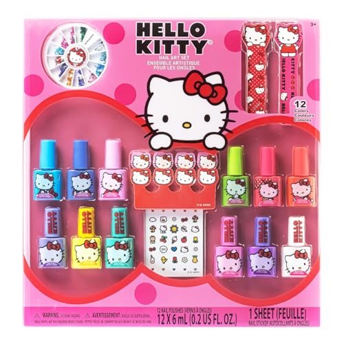 Hello Kitty Water-Based Nagellack-Set, Peel-Off Set mit Glitzer & Deckfarben und Nagelzubehör für Mädchen, ab 3 Jahren von Townley Girl