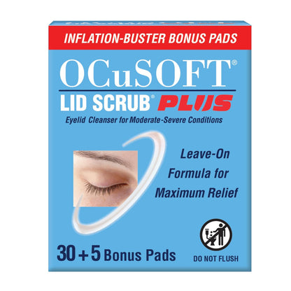 OCuSOFT Lid Scrub PLUS 35 – Vorbefeuchtete Augenlid-Wipes bei mittelschweren bis schweren Augenbeschwerden – Feuchtigkeitsspendender Lidreiniger für maximale Linderung – 35 Stück