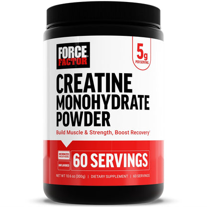 Force Factor Creatin-Monohydrat-Pulver, 5 g mikronisierte Dosis für Muskelwachstum, Kraft, Erholung, kognitive Gesundheit und Gedächtnis, ungesüßt, 60 Portionen