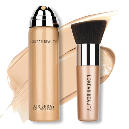 LOKFAR AirBrush Foundation Spray, Seidiger Nebel Make-up Set mit Pinsel, Deckkraft für einen glatten, strahlenden Teint, atmungsaktive, leichte, feuchtigkeitsspendende Formel | #02 Nude