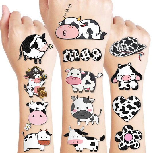 96 Stück Kuh-Aufkleber, temporäre Tattoos für Kinder – Bauernhof-Geburtstagsparty, Dekorationen & Mitgebsel