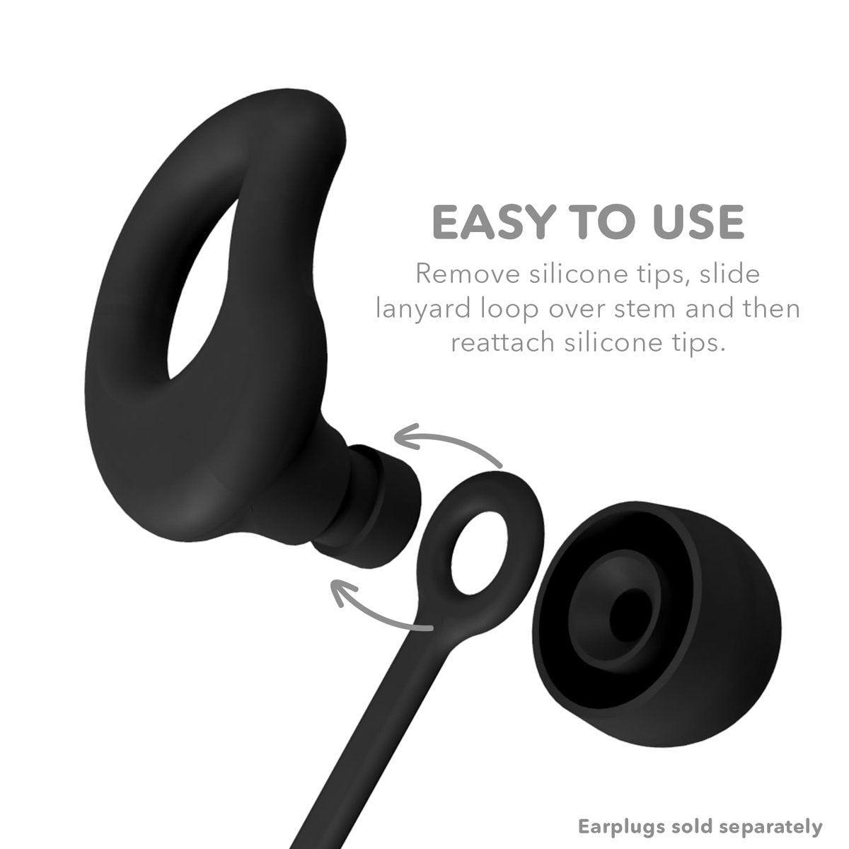CURVD Ohrstöpsel Lanyard – Weiches, flexibles Silikonband für Ohrstöpsel, 66 cm, Schwarz