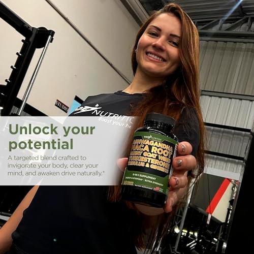 Gade Nutrition Ashwagandha mit Maca-Wurzel, Horny Goat Weed, Turkesteron, Tribulus Terrestris, Panax Ginseng | 90 pflanzliche Kapseln für Energie, Ausdauer, Leistung | Hergestellt in den USA