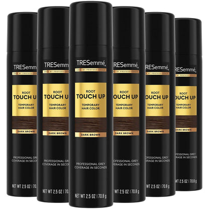 TRESemmé Root Touch Up, Temporärer Haarfarbspray, Reisegröße 6er-Pack – Dunkelbraun, Professionelle Grauabdeckung in Sekunden, 75 ml pro Stück