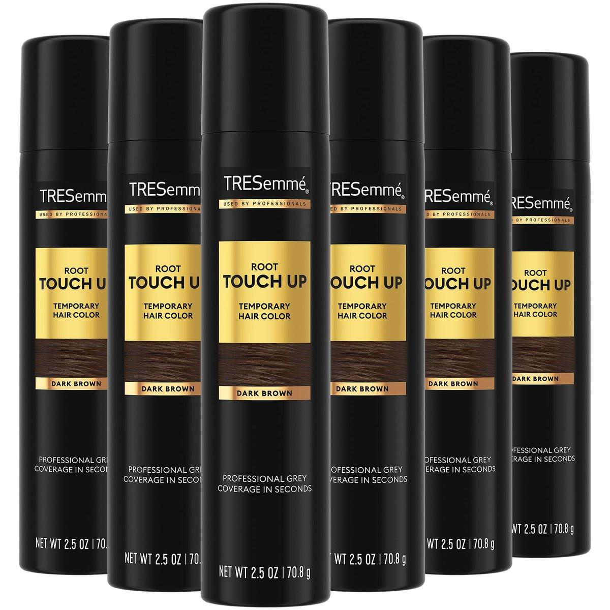 TRESemmé Root Touch Up, Temporärer Haarfarbspray, Reisegröße 6er-Pack – Dunkelbraun, Professionelle Grauabdeckung in Sekunden, 75 ml pro Stück