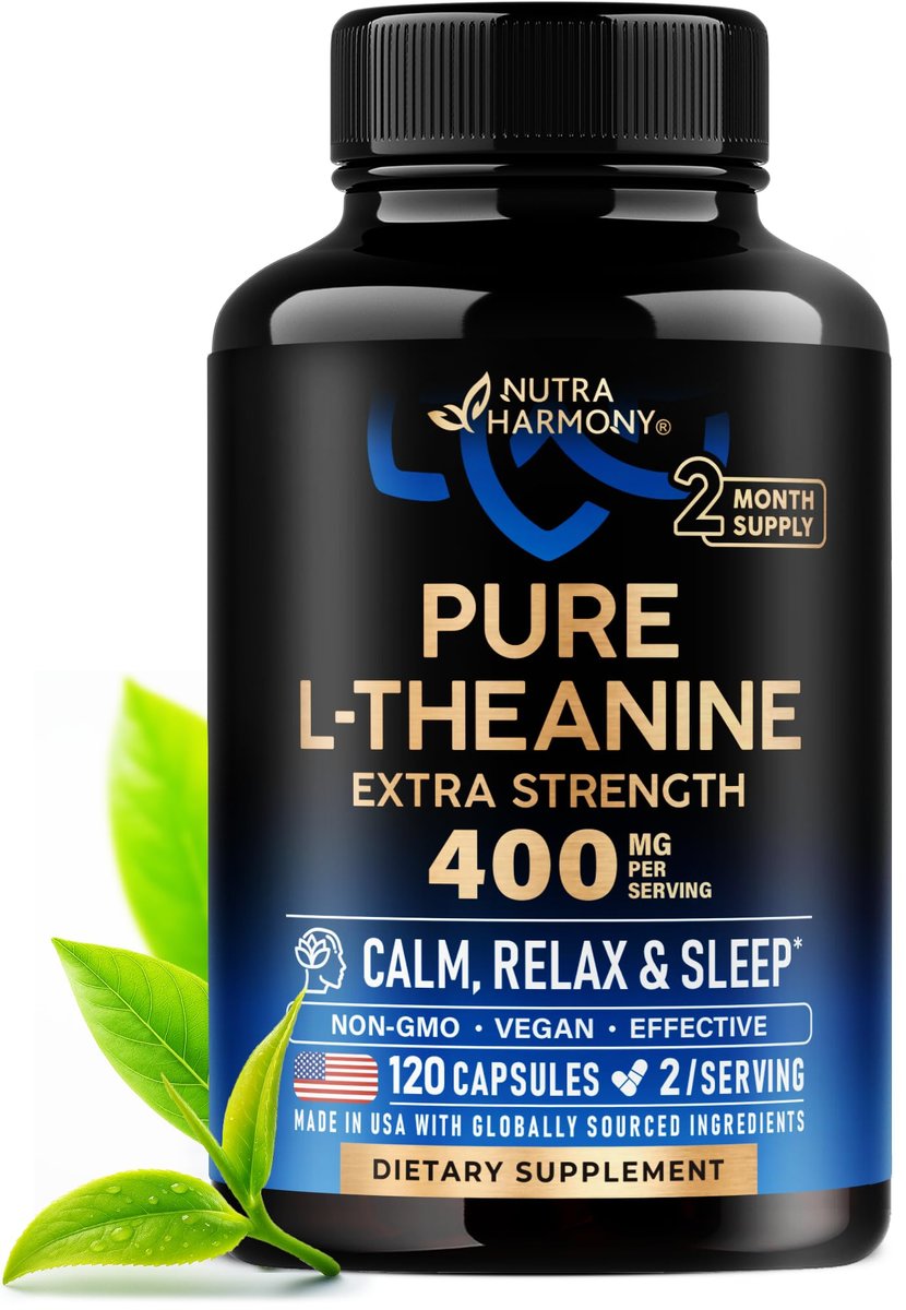 L-Theanin 400 mg | Hochdosiertes Stressabbau-Präparat | Laborgeprüft | Entspannung, Schlaf & Ruhe | Für Männer & Frauen | Pflanzlich, Nicht-GVO & Glutenfrei | 120 vegane Kapseln