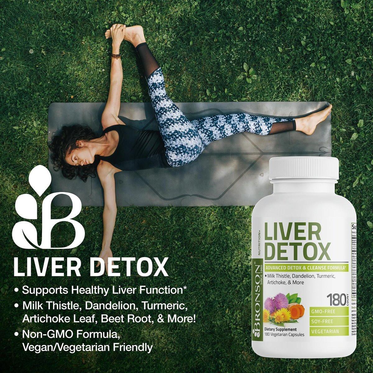 Bronson Leber-Detox Fortschrittliche Entgiftungs- & Reinigungsformel zur Unterstützung einer gesunden Leberfunktion mit Mariendistel, Löwenzahnextrakt, Kurkuma, Artischockenblatt & mehr, Non-GMO, 60 vegane Kapseln