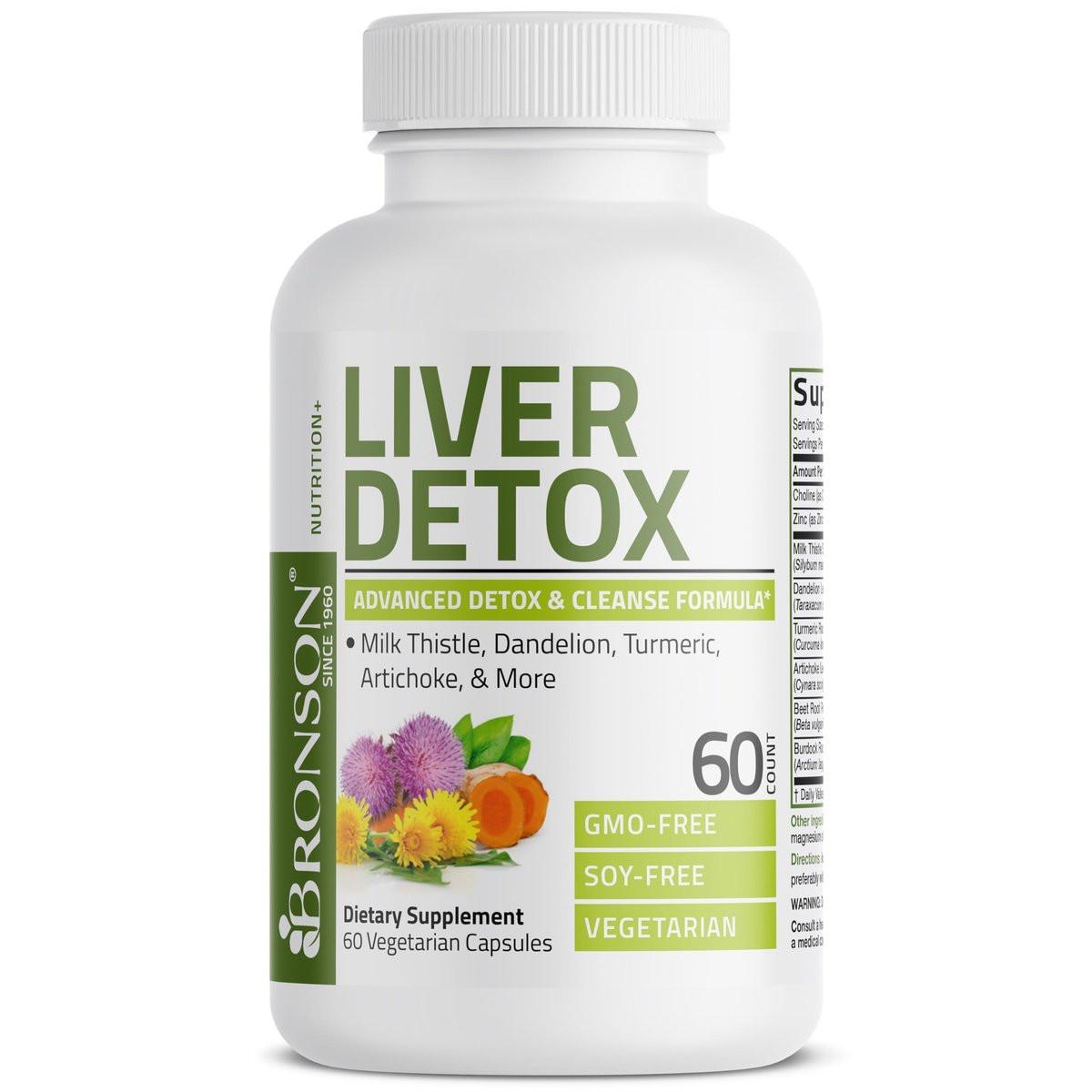Bronson Leber-Detox Fortschrittliche Entgiftungs- & Reinigungsformel zur Unterstützung einer gesunden Leberfunktion mit Mariendistel, Löwenzahnextrakt, Kurkuma, Artischockenblatt & mehr, Non-GMO, 60 vegane Kapseln