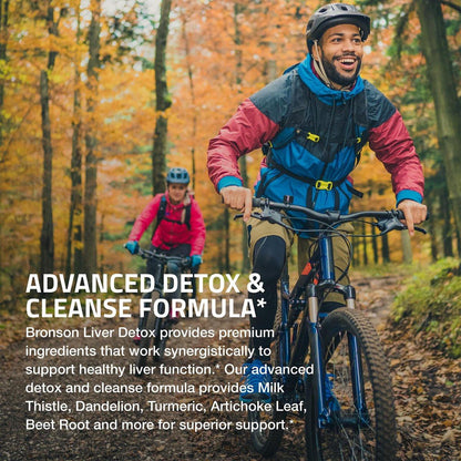 Bronson Leber-Detox Fortschrittliche Entgiftungs- & Reinigungsformel zur Unterstützung einer gesunden Leberfunktion mit Mariendistel, Löwenzahnextrakt, Kurkuma, Artischockenblatt & mehr, Non-GMO, 60 vegane Kapseln