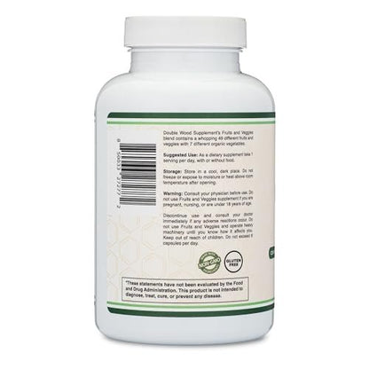 Obst und Gemüse Supplement – Tägliche Mischung aus 49 verschiedenen Früchten und Gemüsen, 23 Gemüse und 29 Früchte, 1.500 mg pro Portion, 180 Kapseln (Ohne Füllstoffe, Vegan, Nicht-GVO) von Double Wood