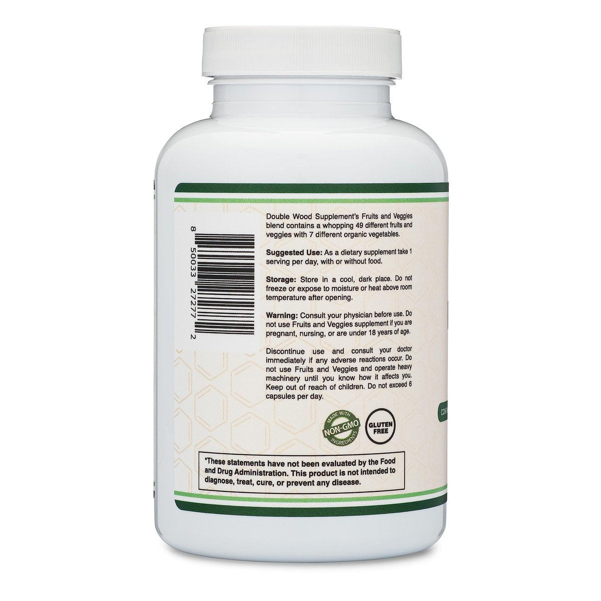 Obst und Gemüse Supplement – Tägliche Mischung aus 49 verschiedenen Früchten und Gemüsen, 23 Gemüse und 29 Früchte, 1.500 mg pro Portion, 180 Kapseln (Ohne Füllstoffe, Vegan, Nicht-GVO) von Double Wood