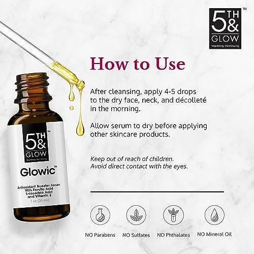 Glowic Vitamin C Serum mit Hyaluronsäure – Anti-Aging Gesichtsserum gegen dunkle Flecken, für strahlende Haut, Reduzierung von feinen Linien und Fältchen – 30 ml