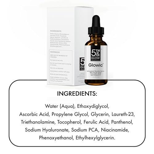 Glowic Vitamin C Serum mit Hyaluronsäure – Anti-Aging Gesichtsserum gegen dunkle Flecken, für strahlende Haut, Reduzierung von feinen Linien und Fältchen – 30 ml