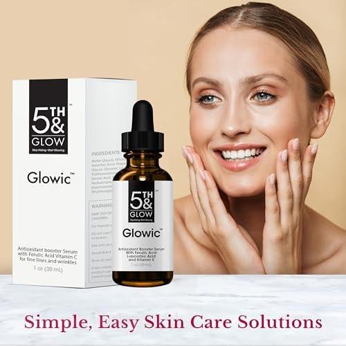 Glowic Vitamin C Serum mit Hyaluronsäure – Anti-Aging Gesichtsserum gegen dunkle Flecken, für strahlende Haut, Reduzierung von feinen Linien und Fältchen – 30 ml