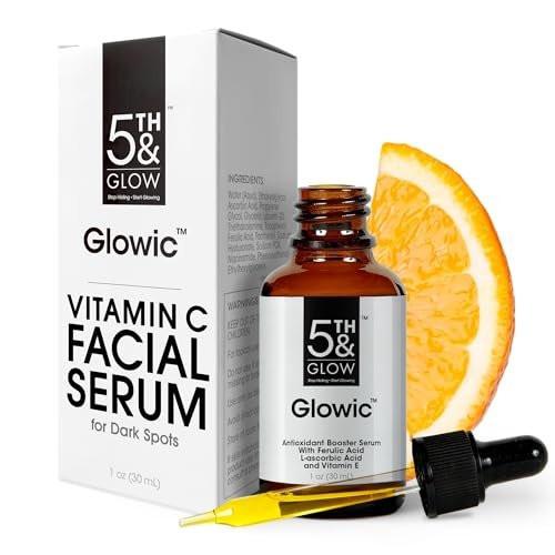 Glowic Vitamin C Serum mit Hyaluronsäure – Anti-Aging Gesichtsserum gegen dunkle Flecken, für strahlende Haut, Reduzierung von feinen Linien und Fältchen – 30 ml