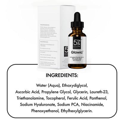 Glowic Vitamin C Serum mit Hyaluronsäure – Anti-Aging Gesichtsserum gegen dunkle Flecken, für strahlende Haut, Reduzierung von feinen Linien und Fältchen – 30 ml