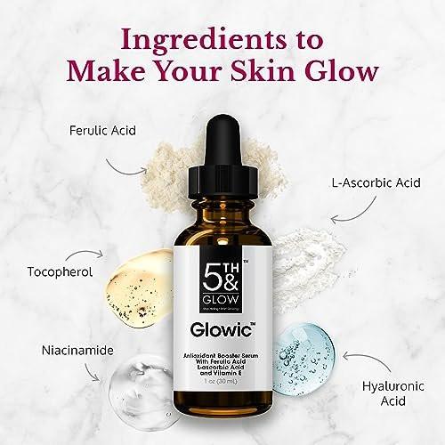 Glowic Vitamin C Serum mit Hyaluronsäure – Anti-Aging Gesichtsserum gegen dunkle Flecken, für strahlende Haut, Reduzierung von feinen Linien und Fältchen – 30 ml
