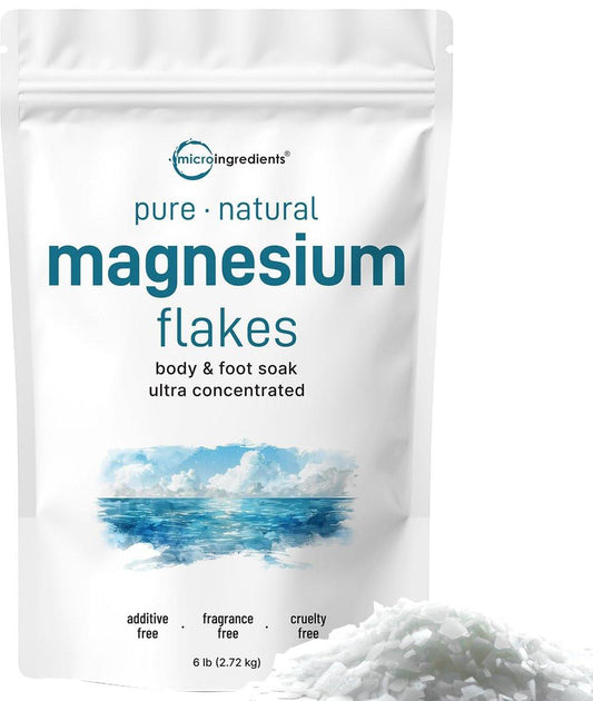 Micro Ingredients Magnesium Flakes, 6 Pfund | Tolle Alternative zu Bittersalz für Fuß- und Körperbäder | Hohe Absorption | Natürliche Magnesiumchlorid-Mineralien | Entspannung & Hautfeuchtigkeitsunterstützung