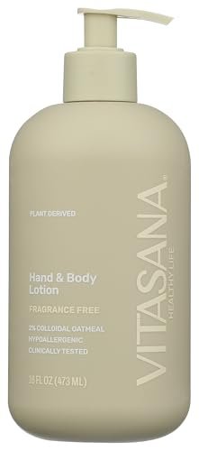 Vitasana Feuchtigkeitsspendende Hand- & Körperlotion, 473 ml – Duftfrei, 99 % pflanzlich, mit 2 % kolloidalem Hafermehl, EWG-zertifiziert, hypoallergen, parabenfrei, sulfatfrei, tierversuchsfrei