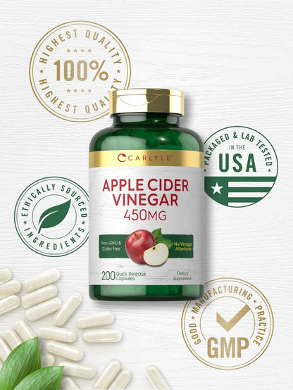 Carlyle Apfelessig Kapseln | 450 mg | 200 Stück | Non-GMO, Glutenfrei