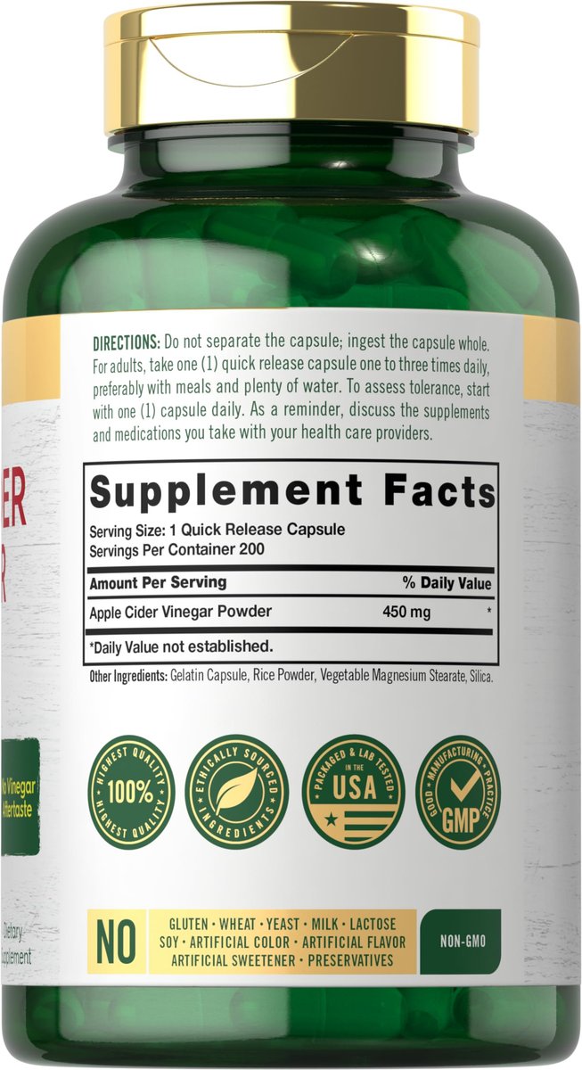 Carlyle Apfelessig Kapseln | 450 mg | 200 Stück | Non-GMO, Glutenfrei