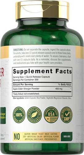 Carlyle Apfelessig Kapseln | 450 mg | 200 Stück | Non-GMO, Glutenfrei