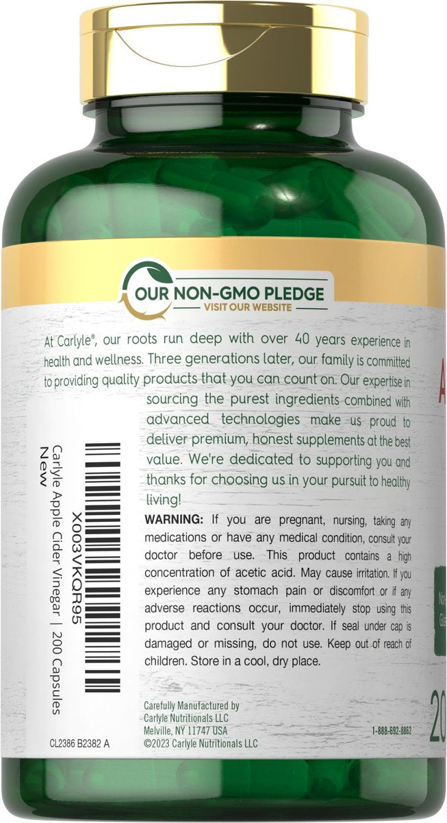 Carlyle Apfelessig Kapseln | 450 mg | 200 Stück | Non-GMO, Glutenfrei