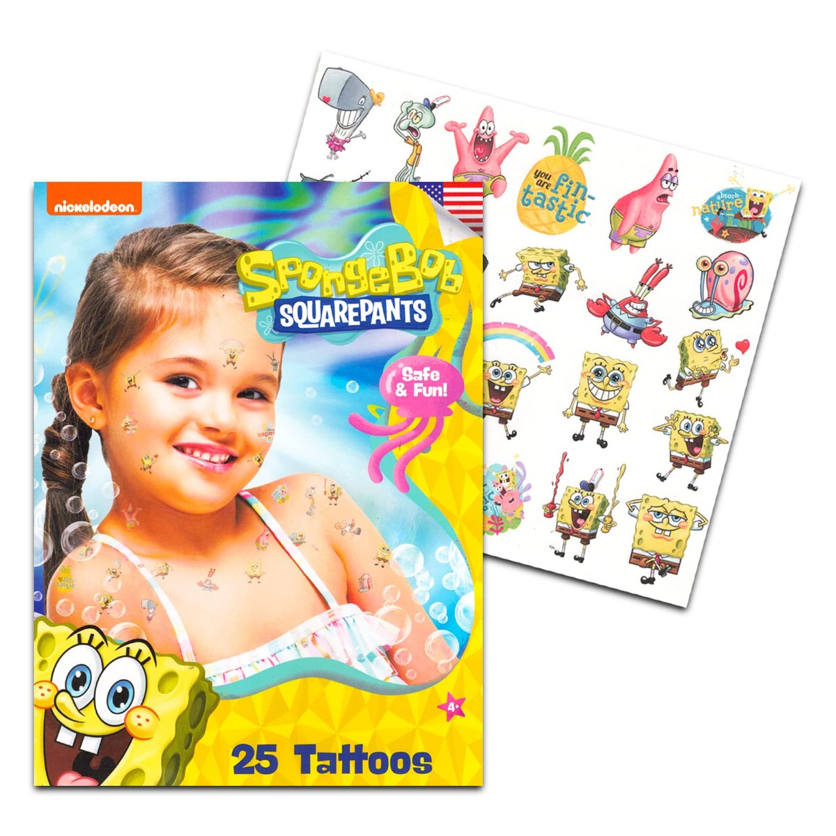 SpongeBob Schwammkopf Temporäre Tattoos für Kinder und Erwachsene - 75 Stück für Partygeschenke, Goodie Bags und mehr (SpongeBob Partybedarf Set)