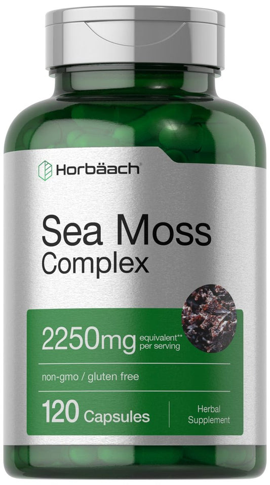 Horbäach Sea Moss Complex Kapseln | 120 Kapseln | Komplexformel mit Bladderwrack & Klettenwurzel | Non-GMO & Glutenfrei