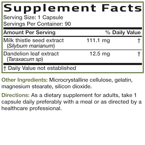 Bronson Mariendistel Silymarin & Löwenzahn Extrakt – Leberunterstützung, Antioxidantien, Entgiftung, 250 Kapseln