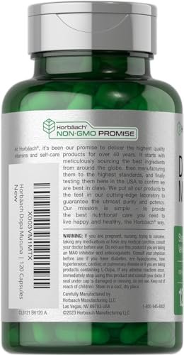 Horbäach Dopa Mucuna Kapseln | 120 Kapseln | Samtbohnen Kräuterextrakt | 15% L-Dopa | Non-GMO & Glutenfrei