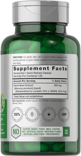 Horbäach Dopa Mucuna Kapseln | 120 Kapseln | Samtbohnen Kräuterextrakt | 15% L-Dopa | Non-GMO & Glutenfrei
