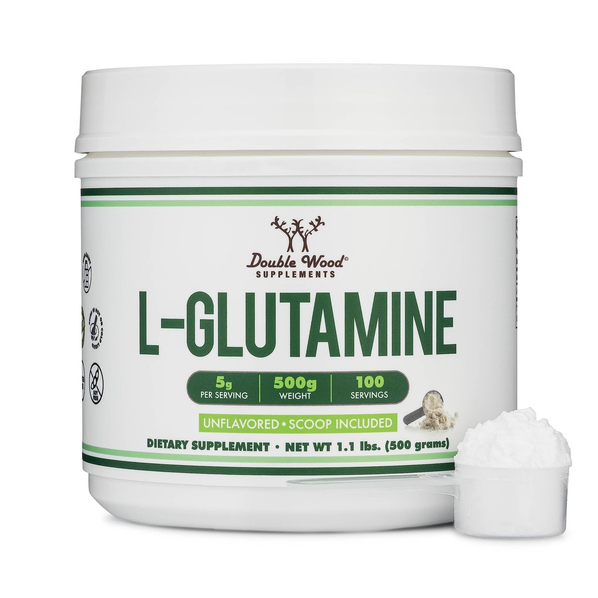 L-Glutamin Pulver 500g (100 Portionen à 5 Gramm) – Ungewürzt, Keto & Veganfreundlich – für Ausdauer & Darmgesundheit von Double Wood