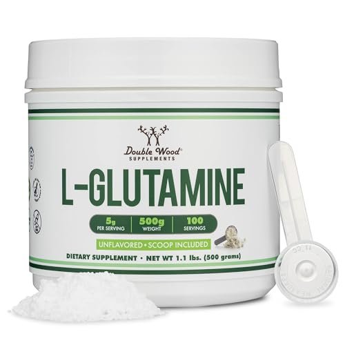 L-Glutamin Pulver 500g (100 Portionen à 5 Gramm) – Ungewürzt, Keto & Veganfreundlich – für Ausdauer & Darmgesundheit von Double Wood