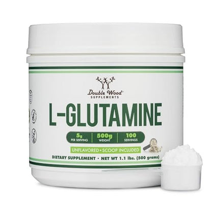 L-Glutamin Pulver 500g (100 Portionen à 5 Gramm) – Ungewürzt, Keto & Veganfreundlich – für Ausdauer & Darmgesundheit von Double Wood