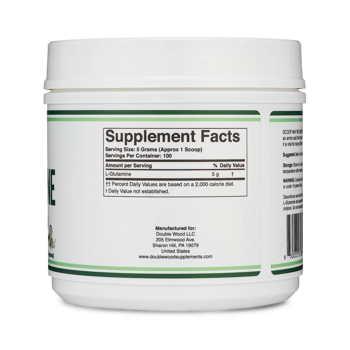 L-Glutamin Pulver 500g (100 Portionen à 5 Gramm) – Ungewürzt, Keto & Veganfreundlich – für Ausdauer & Darmgesundheit von Double Wood