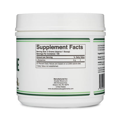 L-Glutamin Pulver 500g (100 Portionen à 5 Gramm) – Ungewürzt, Keto & Veganfreundlich – für Ausdauer & Darmgesundheit von Double Wood