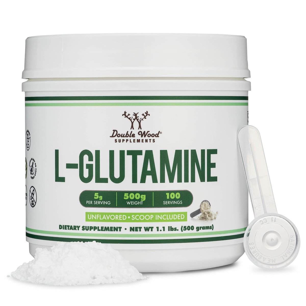 L-Glutamin Pulver 500g (100 Portionen à 5 Gramm) – Ungewürzt, Keto & Veganfreundlich – für Ausdauer & Darmgesundheit von Double Wood