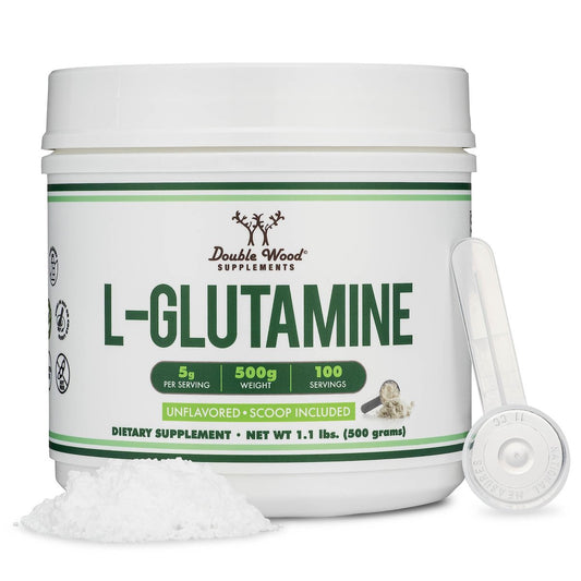 L-Glutamin Pulver 500g (100 Portionen à 5 Gramm) – Ungewürzt, Keto & Veganfreundlich – für Ausdauer & Darmgesundheit von Double Wood