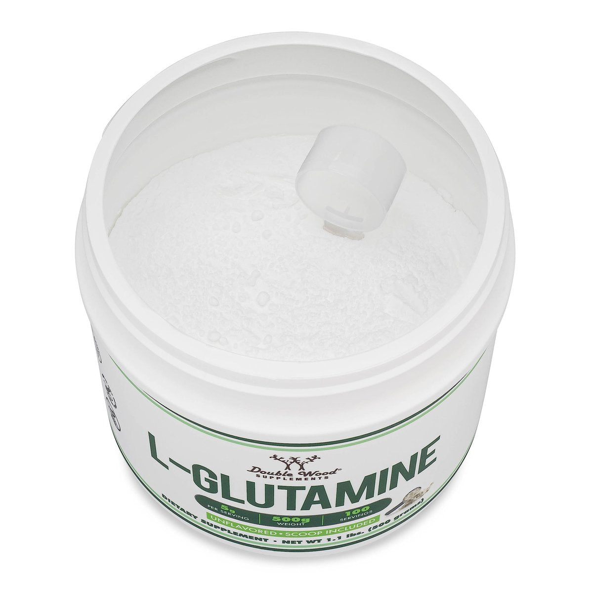 L-Glutamin Pulver 500g (100 Portionen à 5 Gramm) – Ungewürzt, Keto & Veganfreundlich – für Ausdauer & Darmgesundheit von Double Wood
