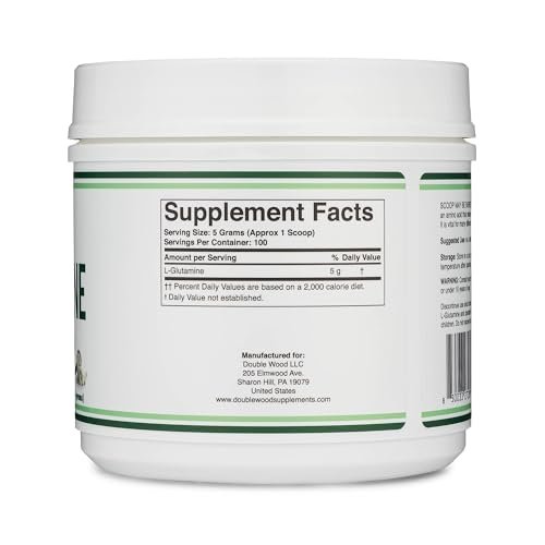 L-Glutamin Pulver 500g (100 Portionen à 5 Gramm) – Ungewürzt, Keto & Veganfreundlich – für Ausdauer & Darmgesundheit von Double Wood