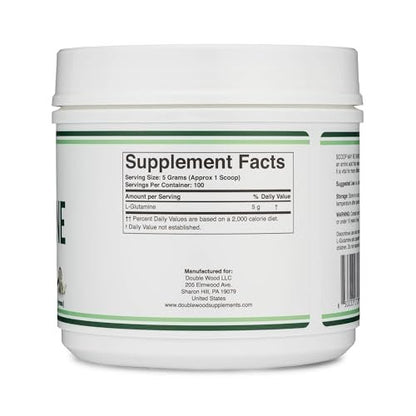 L-Glutamin Pulver 500g (100 Portionen à 5 Gramm) – Ungewürzt, Keto & Veganfreundlich – für Ausdauer & Darmgesundheit von Double Wood