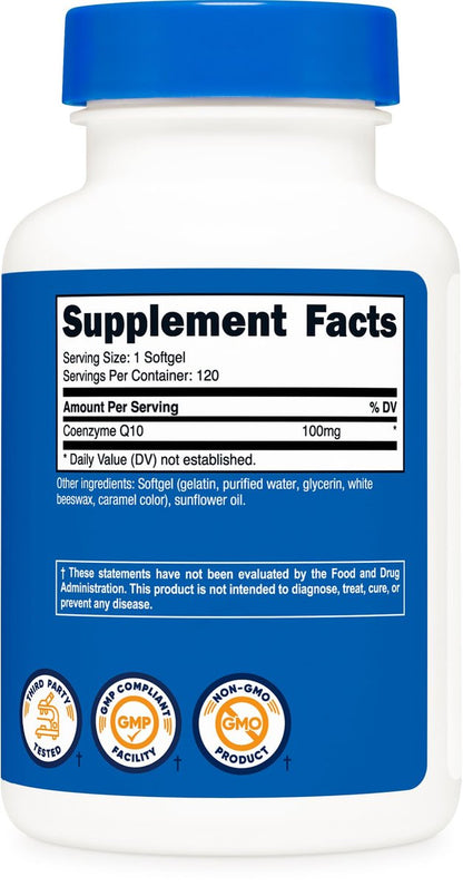 Nutricost CoQ10 Weichkapseln (120 Portionen, 100 mg pro Portion) - Bessere Absorption, Ultra-reines CoQ10 Nahrungsergänzungsmittel, Glutenfrei und Nicht-GVO