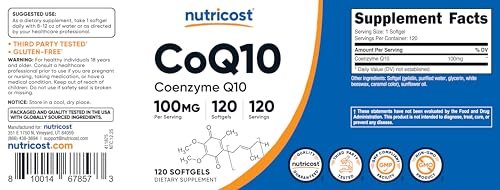 Nutricost CoQ10 Weichkapseln (120 Portionen, 100 mg pro Portion) - Bessere Absorption, Ultra-reines CoQ10 Nahrungsergänzungsmittel, Glutenfrei und Nicht-GVO